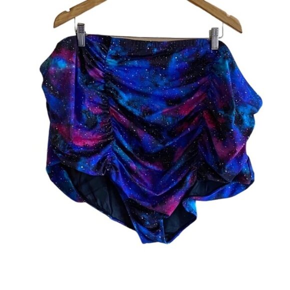 Torrid Swim Bottom Woman 6 Galaxy Mesh High Rise Ruched Detail Purple Blue - Picture 11 of 11